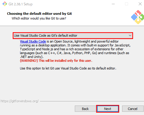 Choosing the default editor used by Git